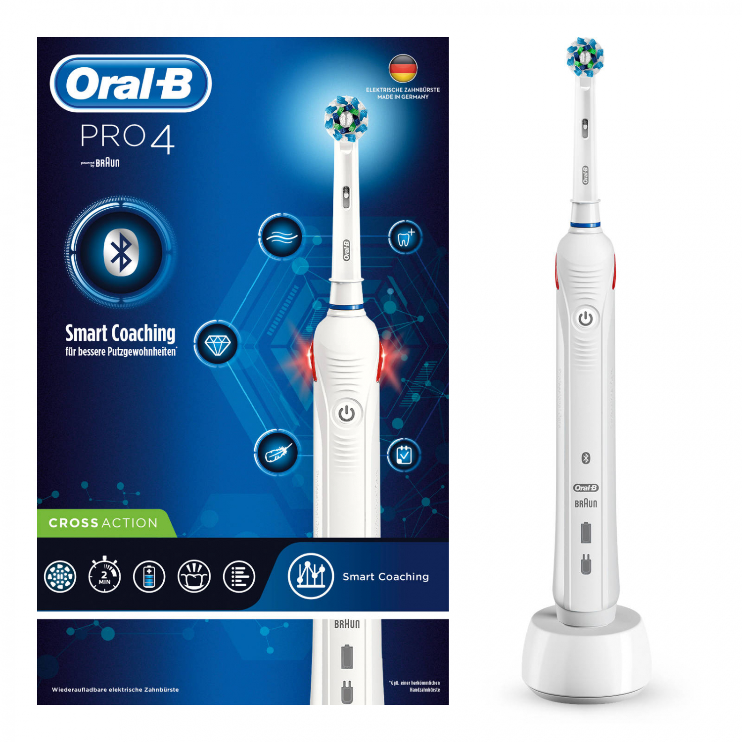 Oral B Pro 4 Elektrische Zahnburste Mit Visueller Andruckkontrolle Smart Coaching Weiss Xenudo