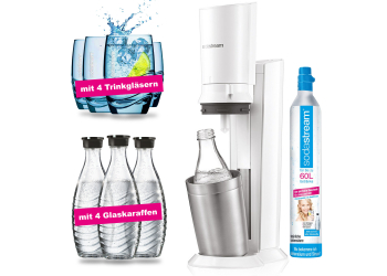 SodaStream Crystal 2.0 white Wassersprudler incl. 4 Glaskaraffen & 4 Design Trinkgläser SodaStream Crystal 2.0 white Wassersprudler incl. 4 Glaskaraffen & 4 Design Trinkgläser