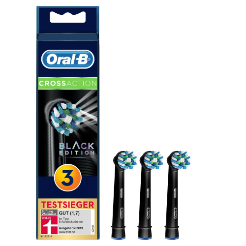 Oral-B CrossAction Black Edition Aufsteckbürsten, Borsten im 16-Grad Winkel für eine überlegene Reinigung, 3 Stück, schwarz Oral-B CrossAction Black Edition Aufsteckbürsten, Borsten im 16-Grad Winkel für eine überlegene Reinigung, 3 Stück, schwarz