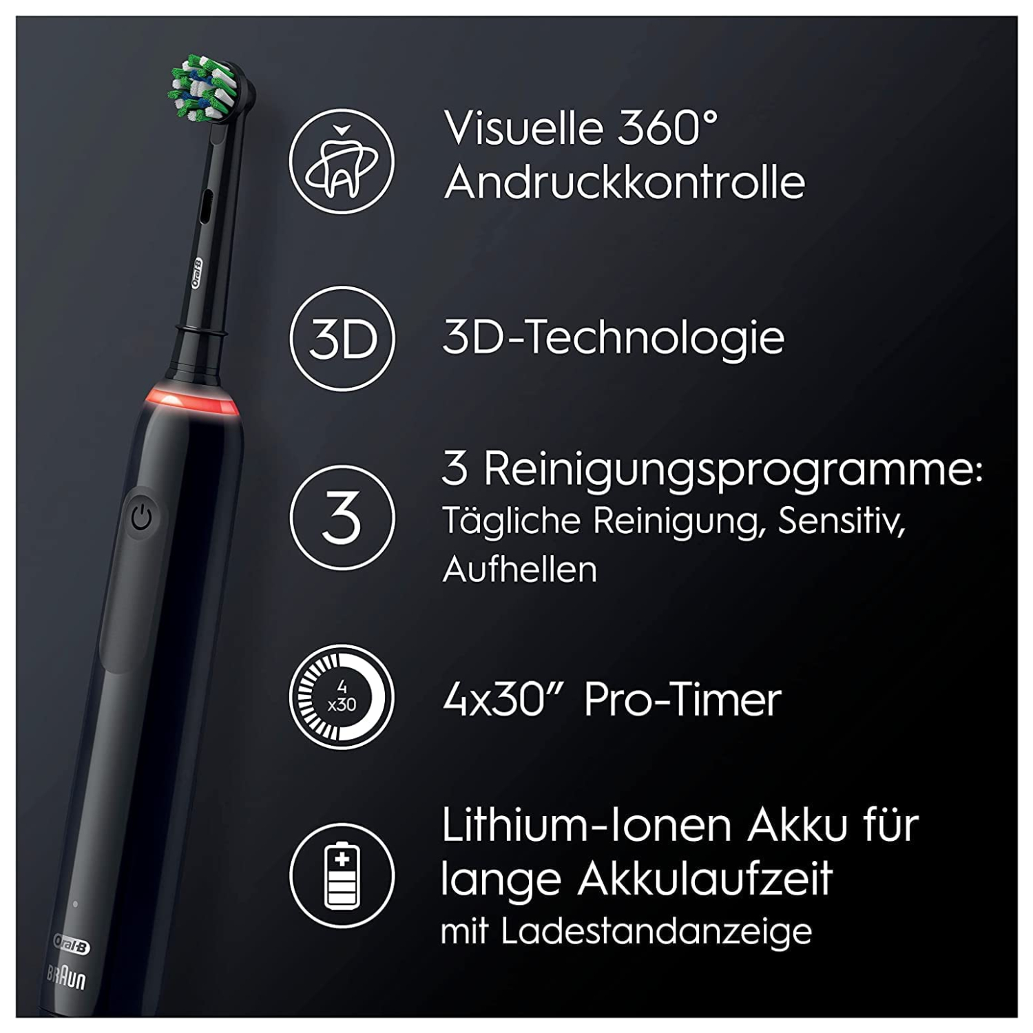 Oral-B Pro 3 3900N Black/Black Elektrische Zahnbürste Mit 2. Handstück ...