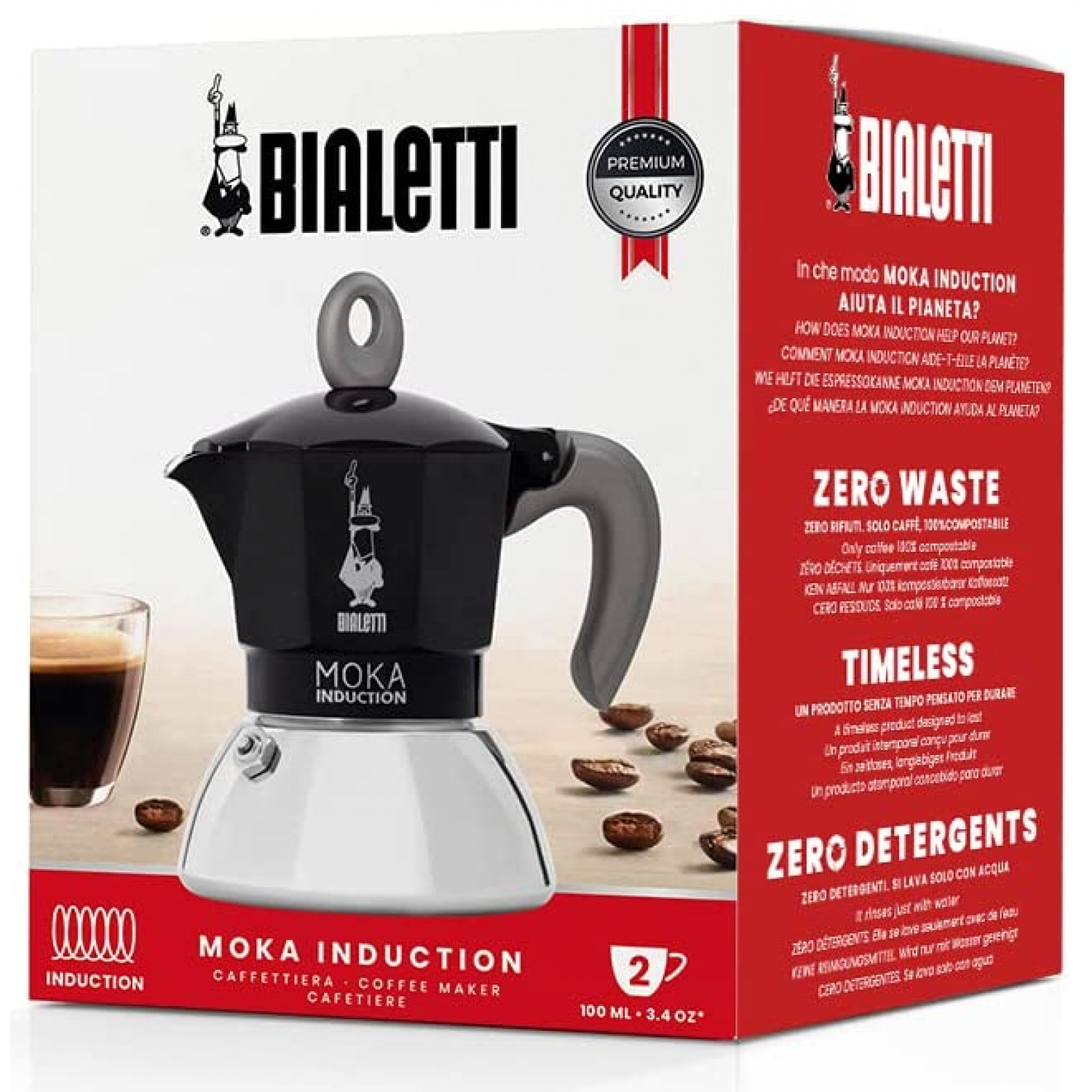 Bialetti New Moka Induction BLACK Espressokocher für 2 Tassen - Xenudo