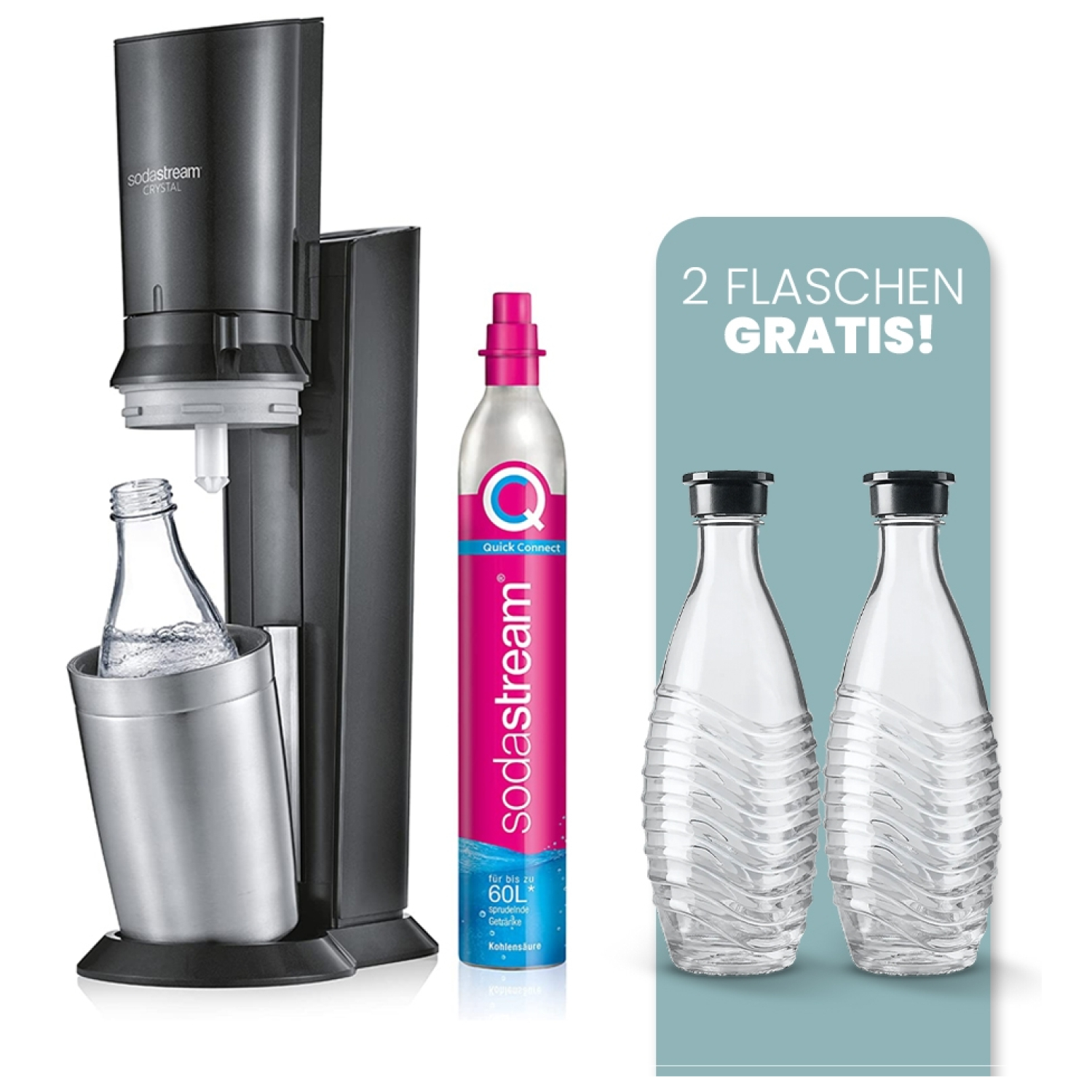 Sodastream Crystal 2.0 Titan Inkl. 3 Glaskaraffen Edeka SodaStream Crystal 3.0 Titan mit Quick-Connect CO2-Zylinder und 1x