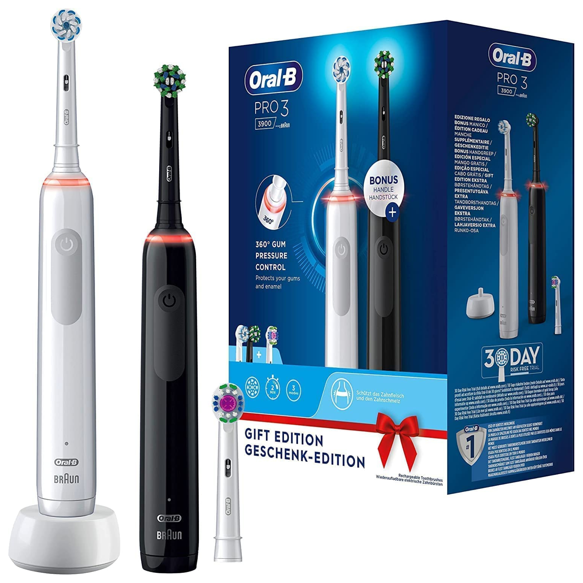 Oral-B Pro 3 3900N Black/White Elektrische Zahnbürste Mit 2. Handstück ...