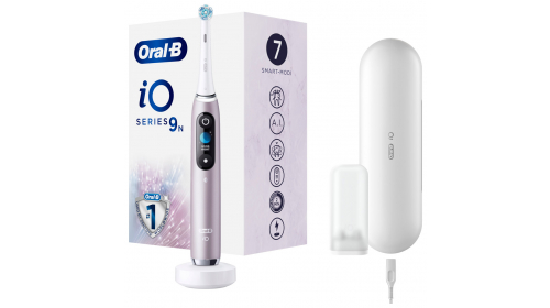 Oral-B iO Series 9N Elektrische Zahnbürste mit Magnet-Technologie, sanfte Mikrovibrationen, 7 Putzprogramme & Farbdisplay, Lade-Reise-Etui, Rose/Quartz