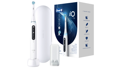 Oral-B iO Series 5, elektrische Zahnbürste mit Magnet-Technologie, 5 Putzmodi, LED-Anzeige & Reiseetui, Quite White