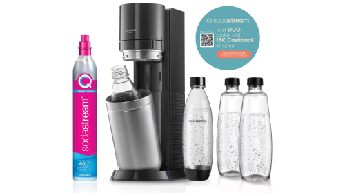 SodaStream DUO Titan Wassersprudler inkl. 3 Glasflaschen + 1 PET Flasche