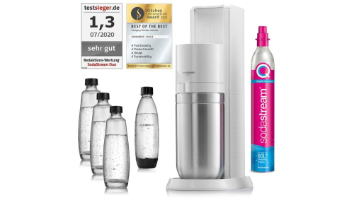 SodaStream DUO White Wassersprudler inkl. 3 Glasflaschen + 1 PET Flasche
