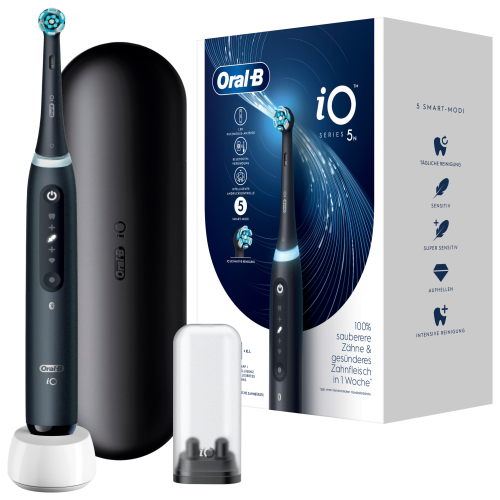 Oral-B iO Series 5, elektrische Zahnbürste mit Magnet-Technologie, 5 Putzmodi, LED-Anzeige & Reiseetui, Matt Black