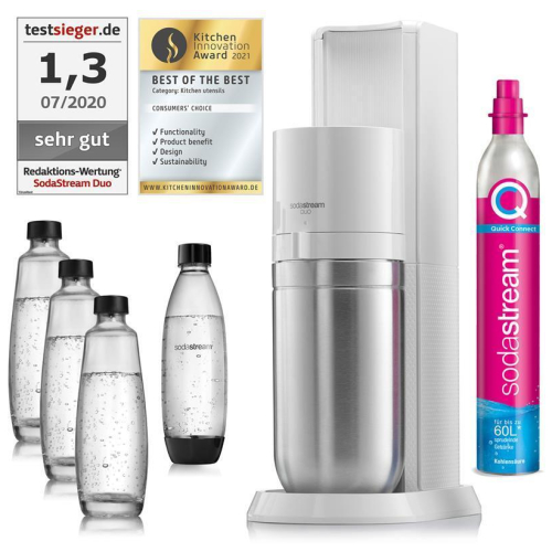 SodaStream DUO White Wassersprudler inkl. 3 Glasflaschen + 1 PET Flasche