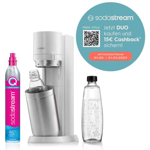 Sodastream DUO White Wassersprudler inkl. 3 Glasflaschen + 1 PET Flasche
