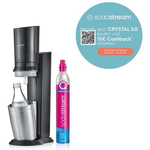 SodaStream Crystal 3.0 1x Titan - und CO2-Zylinder QC mit Xenudo Wassersprudler Glaskaraffe