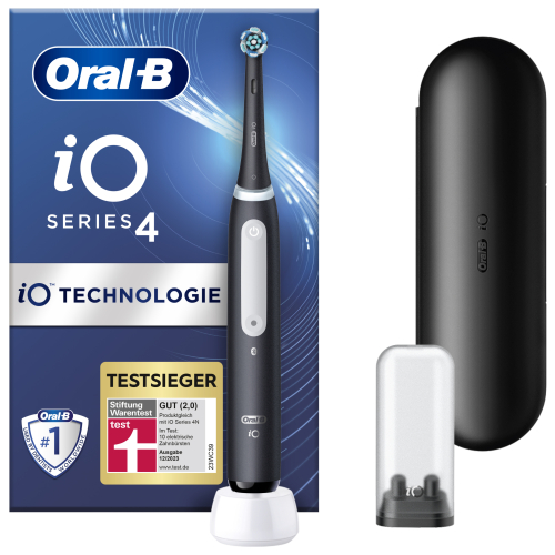Oral-B iO Series 4, elektrische Zahnbürste mit Magnet-Technologie, 4 Putzmodi, Reiseetui, Matt Black