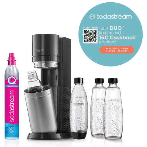 SodaStream DUO Wassersprudler Vorteils-Pack, Titan mit 4 Flaschen - Xenudo