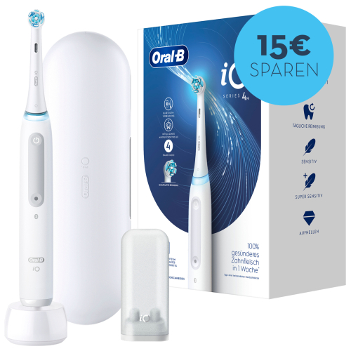 Oral-B iO Series 4, elektrische Zahnbürste mit Magnet-Technologie, 4 Putzmodi, Reiseetui, Quite White