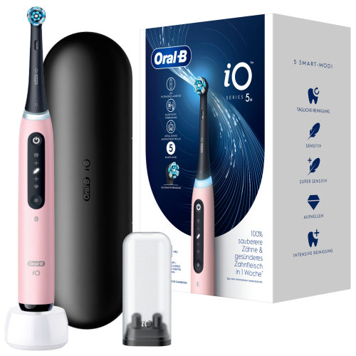 Oral-B iO Series 5, elektrische Zahnbürste mit Magnet-Technologie, 5 Putzmodi, LED-Anzeige & Reiseetui, Blush Pink