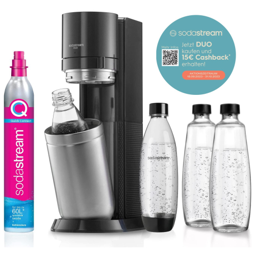 SodaStream DUO Titan Wassersprudler inkl. 3 Glasflaschen + 1 PET Flasche