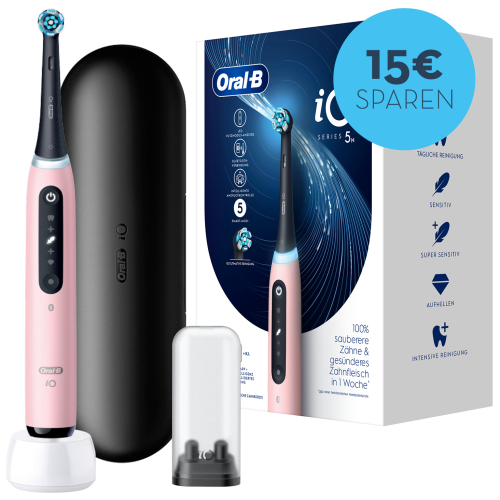 Oral-B iO Series 5, elektrische Zahnbürste mit Magnet-Technologie, 5 Putzmodi, LED-Anzeige & Reiseetui, Blush Pink
