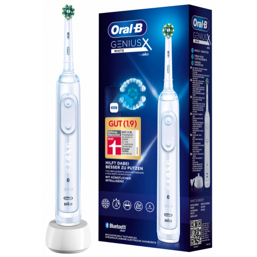 Oral-B Genius X Elektrische Zahnbürste mit künstlicher Intelligenz & Putztechnikerkennung, visuelle Andruckkontrolle, 6 Putzmodi inkl. Sensitiv, Timer, Weiß