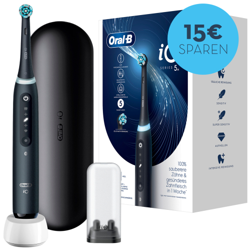 Oral-B iO Series 5, elektrische Zahnbürste mit Magnet-Technologie, 5 Putzmodi, LED-Anzeige & Reiseetui, Matt Black