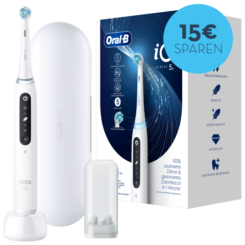Oral-B iO Series 5, elektrische Zahnbürste mit Magnet-Technologie, 5 Putzmodi, LED-Anzeige & Reiseetui, Quite White